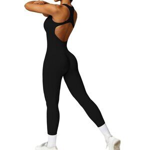 Ribbed Workout Bodysuit Black S Butt Lifting Sculpting Compression Women